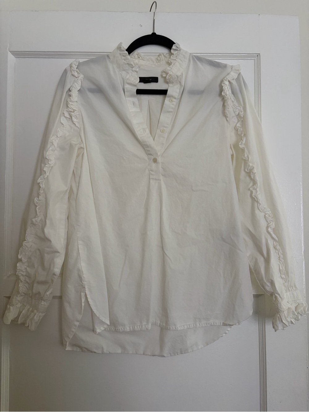 J. Crew White Ruffle-Trim Popover Blouse